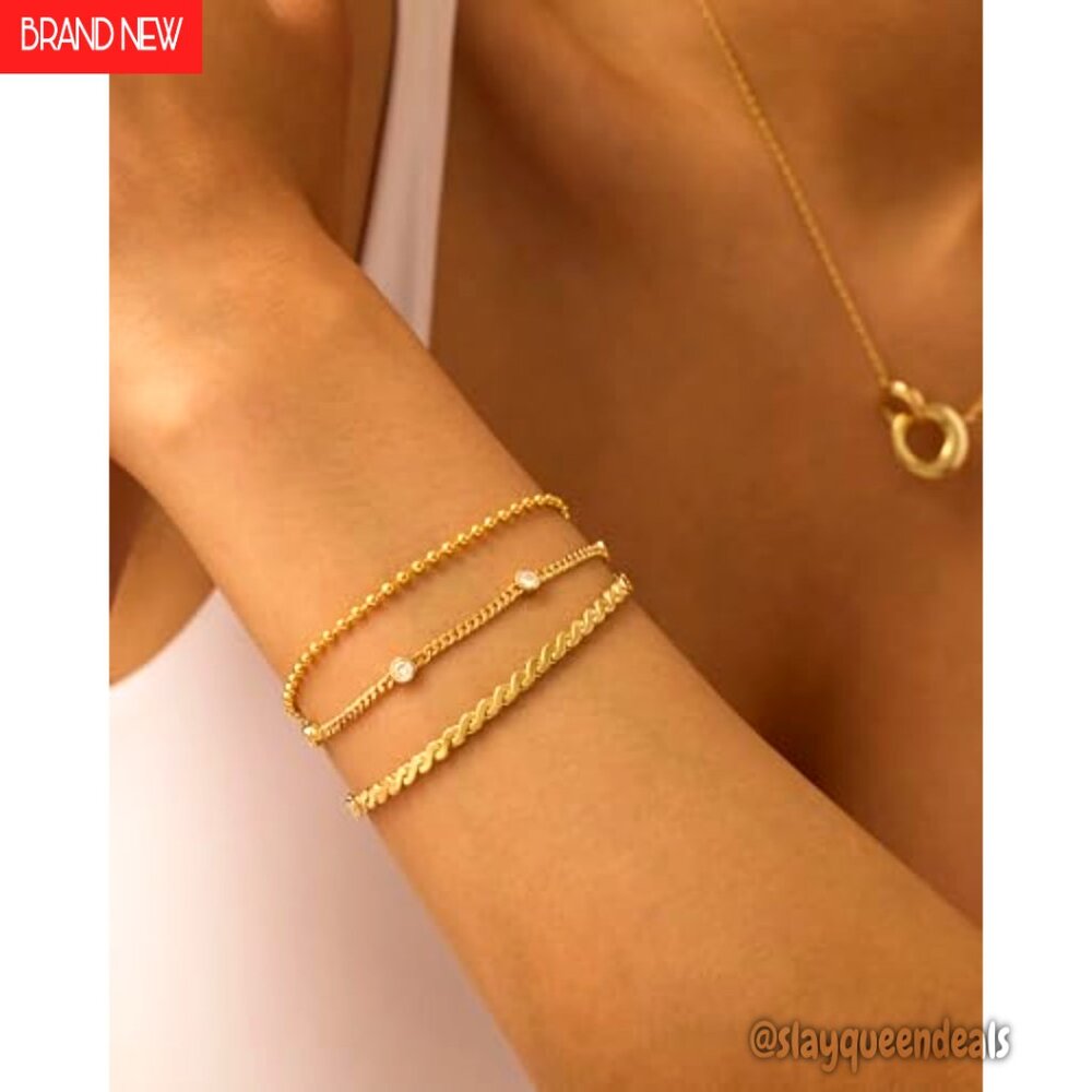 5 Stackable Gold Plated Bracelets Set, 6 Inch Wit… - image 3